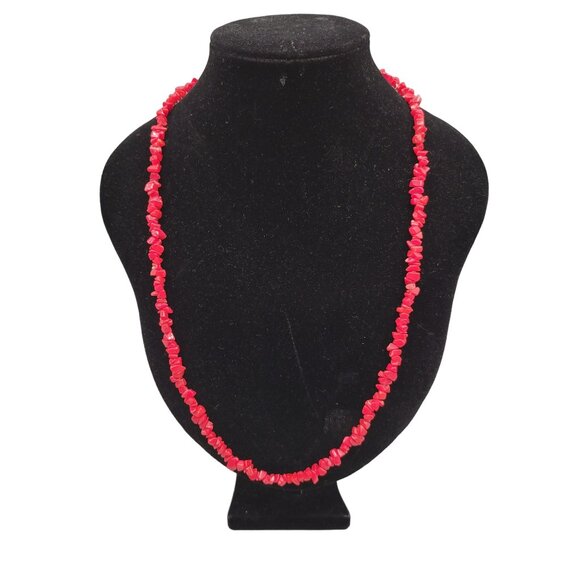 Handmade Jewelry - Handmade Simulated Coral Necklace Red Tropical Beach Barrel Clasp Vintage